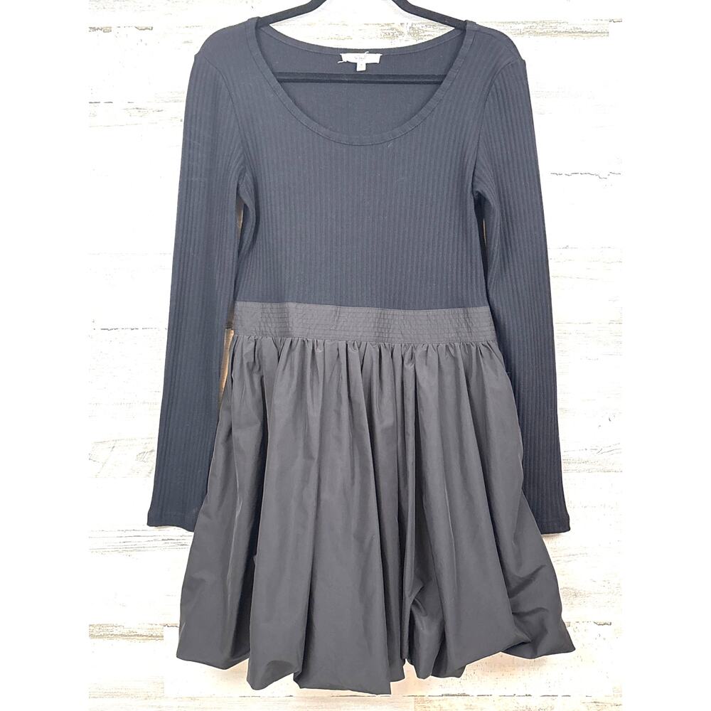 Easel S Black Bubble Hem Mini Dress Boho Mixed Media Ribbed Knit